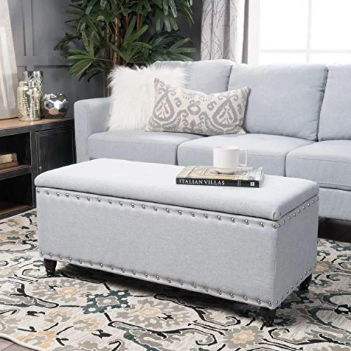 Christopher Knight Home Tatiana Fabric Storage Ottoman, Light Grey,18.25"D X 42.00"W X 18.25"H - Image 2