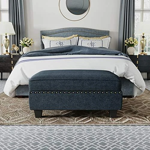 HONBAY Faux Leather Rectangle Bench With Storage Ottoman For Bedroom Upholstered Storage Bench Ottoman For Living Room (Brown Leather, Tray Ottoman) - Image 8