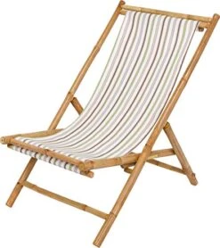 Statra Folding Bamboo Sling Chair Set Of 2, White Stripes