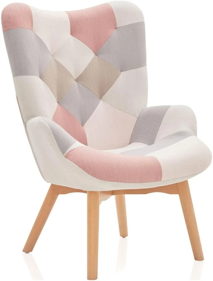 BELLEZE Colorful Patchwork Rocking Chair, Comfy Nursery Rocking Chairs Linen Upholstered Glider Rocker With Solid Wood Legs For Living Room Bedroom Nursery - Paramount (Patchwork B) - Image 10
