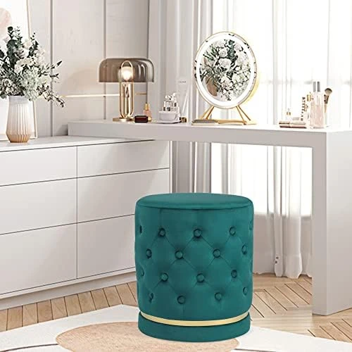 Homebeez 18.9" Round Velvet Storage Ottoman, Pre-Assembled Multi-Function Storage Vanity Stool, Button Tufted Accent Coffee Table With Golden Plate Base,Pink - Image 11
