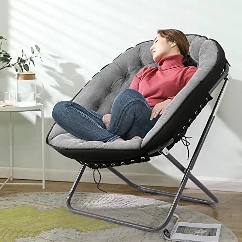 Iw I WISH Saucer Chair For Adults, Oversized Saucer Chair, Folding Saucer Chair, Bedroom Papasan Chair, Comfy Moon Chair (Grey) - Image 2