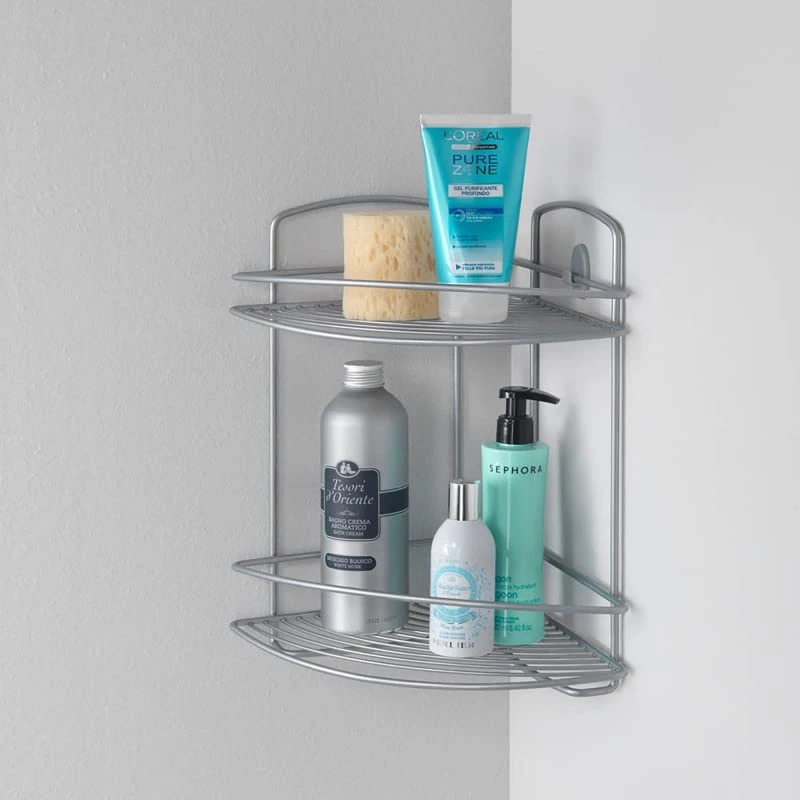 Metaltex Onda 2-Tier Corner Bathroom Shelf, Silver - Image 3