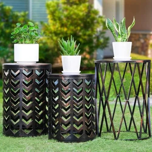 Y&M Set Of 3 Nesting Metal Round Coffee Table, Side Table End Table For Indoor Outdoor Multifunctional Use,Heavy Duty Metal Plant Stand Decorative Garden Stool- Black(Ship From US) - Image 7
