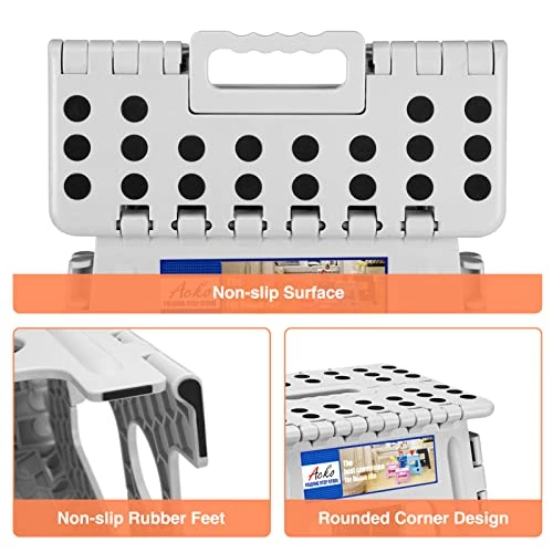 ACKO Folding Step Stool 16 Inch Stool 400 LB Weight Capacity Plastic Foldable Step Stools For Adults And Kids, Folding Stool Suitable For Kitchen, Stepping Stool With Handle Grey Step Stool 1PC - Image 5