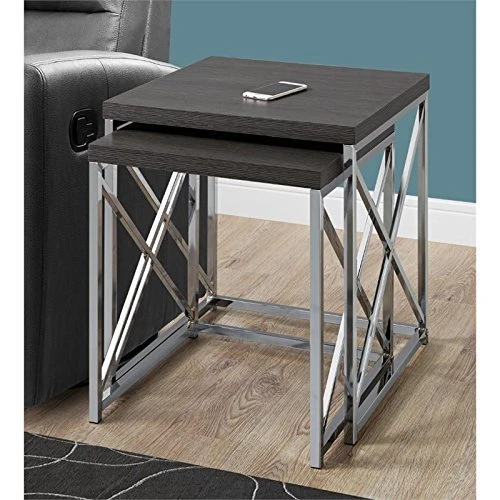 Monarch Specialties , Nesting Table, Chrome Metal, Grey, Table Set, 2 Pcs - Image 2
