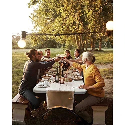 Plastic Development Group 816 Outdoor/Indoor 8 Foot Plastic Fold In Half Folding Banquet, Dining, Card Table, White - Image 4