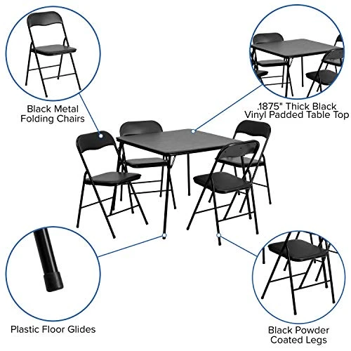EMMA + OLIVER 5 Piece Black Folding Game Room Card Table And Chair Set - Image 3