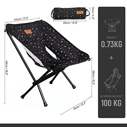 G2 GO2GETHER Star-Moon Printing Lightweight Camping Folding Chair For Youth, 600D Oxford Fabric, Durable Aluminum Alloy Frame, Easy To Storage And Carry, Suit For Camping, Hiking, Go To Beach (Black) - Image 2