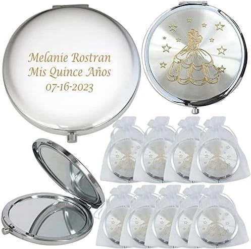 WE Mis Quince Años (12 PCS) Sweet 15, Sweet Sixteen, Quinceañera, Mis 15 Años Compact Mirror (Silver) - Image 8