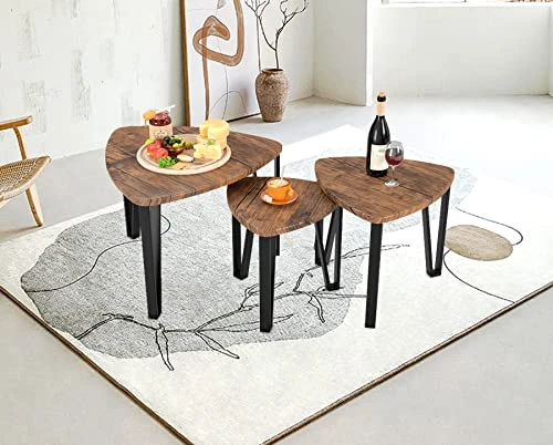 SOMY Nesting Coffee Tables End Table Sets Set Of 3 Vintage Side Tables, Nightstand Modern Furniture Table Sets For Home Office Bedroom-Rustic Brown - Image 3