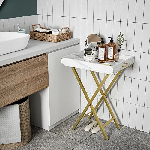 HMFOR Folding TV Tray Tables, Set Of 2 Side Table For Small Place, Snack Eating Tables At Couch, Folding Tables With Removable Serving Tray, Portable End Table Easy Assembly - Image 6