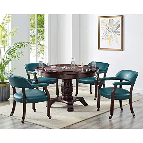 BOWERY HILL Captain's Poker Game Arm Chair With Casters In Teal Vinyl - Image 4