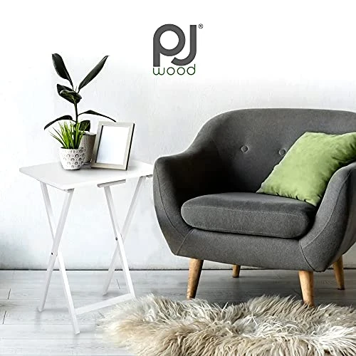 PJ Wood Folding TV Tray & Snack Table Set Of 2 - White - Image 3