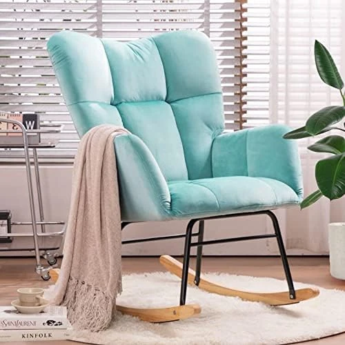 NIOIIKIT Nursery Rocking Chair Teddy Upholstered Glider Rocker Rocking Accent Chair Padded Seat With High Backrest Armchair Comfy Side Chair For Living Room Bedroom Offices (Ivory Teddy) - Image 12