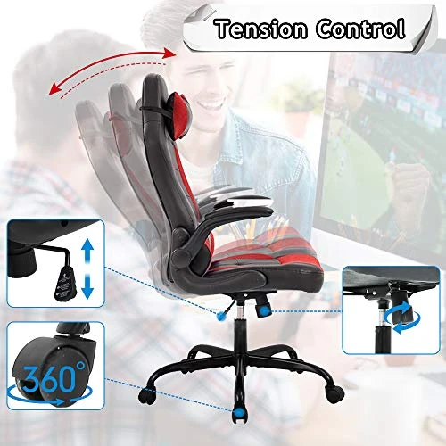 Massage Gaming Chair Ergonomic Office Chair High Back Desk Chair PU Leather Executive Chair With Lumbar Support Headrest Armrest PC Racing Computer Chair Task Rolling Swivel Chair, Red - Image 6
