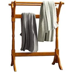 BS Vintage Oak Finish Quilt Rack Stand Blanket Bedspread Storage Display Wooden Bedding For Bedspreads Comforters Towels Home Bedroom Quest Room Horizontal Rails & EBook By BADA Shop
