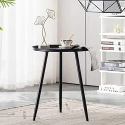 Apicizon 16" Round Side Table, Black End Table For Living Room, Bedside, Mid Century Modern Coffee Table Or Circle Accent Table For Small Spaces, Metal Nightstand (Black)