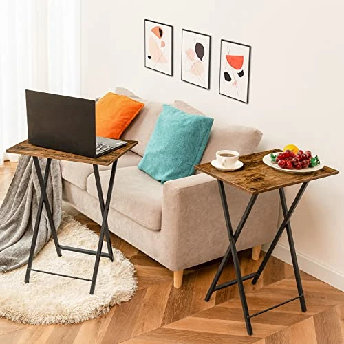HOOBRO Folding TV Tray Tables, Set Of 2 Side Table For Small Space, Industrial Snack Tables For Eating At Couch, Stable Metal Frame, Easy Assembly, Space Saving, Rustic Brown And Black BF25BZ01 - Image 2