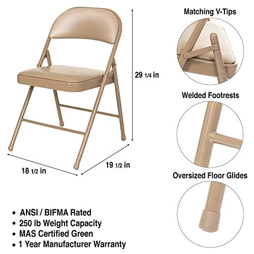 OEF Furnishings (4 Pack) Vinyl Padded Steel Folding Chairs, Beige - Image 3