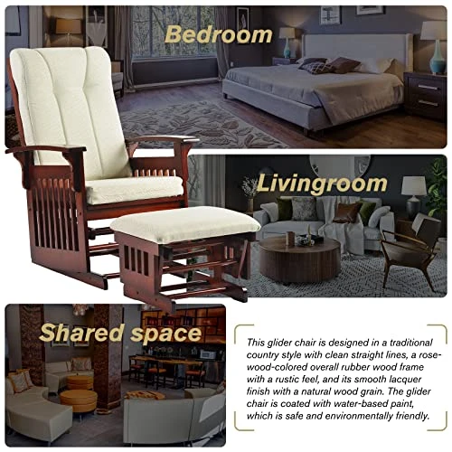 Gxcevsou Solid Wood Frame Accent Chair With Ottoman Foot Rest, Glider Chair For Nursery Rocking Chair With Anti-Pinching Thick Cushion, Chaise Lounge Chair For Bedroom, Office, Living Room - Image 4