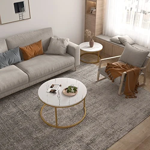 Knowlife Modern Nesting Coffee Table Round, Golden Color Frame With Wood Top For Small Space And Living Room, 32β - Image 3