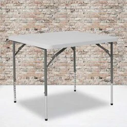 EMMA + OLIVER 2.79-Foot Square Height Adjustable Granite White Plastic Folding Table