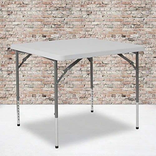 EMMA + OLIVER 2.79-Foot Square Height Adjustable Granite White Plastic Folding Table