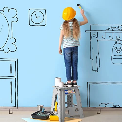 ACKO Folding Step Stool 16 Inch Stool 400 LB Weight Capacity Plastic Foldable Step Stools For Adults And Kids, Folding Stool Suitable For Kitchen, Stepping Stool With Handle Grey Step Stool 1PC - Image 4