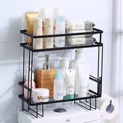 WORTHBUY Bathroom Over Toilet Storage Shelf, Bathroom Organizer, Above Storage Cabinet Restroom Paper Holder, No Drilling Space Saver With Wall Mounting Design (Black)