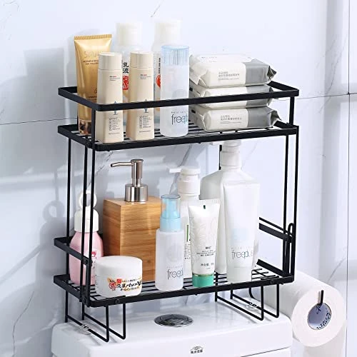 WORTHBUY Bathroom Over Toilet Storage Shelf, Bathroom Organizer, Above Storage Cabinet Restroom Paper Holder, No Drilling Space Saver With Wall Mounting Design (Black)