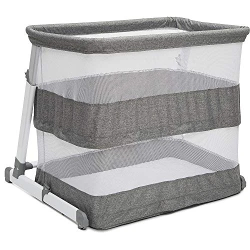Delta Children Simmons Kids Room2Grow 2-in-1 Newborn Bedside Bassinet & Infant Sleeper - Height Adjustable Portable Crib With Wheels & Airflow Mesh, Grey Tweed - Image 2
