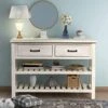 P PURLOVE Sofa Table Retro Style Console Table For Entryway With 2 Drawers And Shelf Living Room Furniture (Antique White)