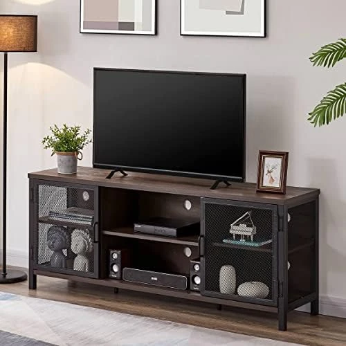 FATORRI Industrial Entertainment Center For TVs Up To 65 Inch, Rustic Wood TV Stand, Large TV Console And TV Cabinet For Living Room (60 Inch Wide, Walnut Brown) - Image 5