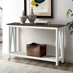 ChooChoo Farmhouse Console Table, Rustic Vintage Narrow Sofa Table For Entryway, Living Room, Hallway, 40 White