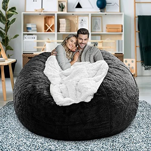 LapEasy Giant Bean Bag Chair Cover(Cover Only,No Filler),Oversized Round Soft Fluffy PV Velvet Washable Lazy Sofa Bean Bag Bed Cover For Adults, Living Room Bedroom Furniture Outside Cover(Black) - Image 5