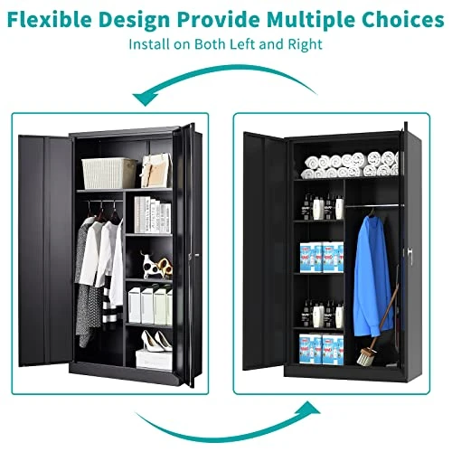 MIIIKO Steel Cabinet Wardrobe, Metal Locker Cabinet With Hanging Rod, Metal Clothing Locker Storage For Home, Office, Garage And Changing Room - Image 4
