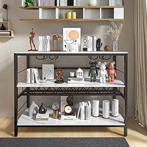 COZY EAGLE White Coffee Bar Cart, Bar Carts For The Home, Coffee Bar Cabinet With Storage And Wine Rack, Mini Coffee Bar Table For Home And Kitchen, Liquor Buffet Cabinet 39.4 Inch Marble White - Image 2