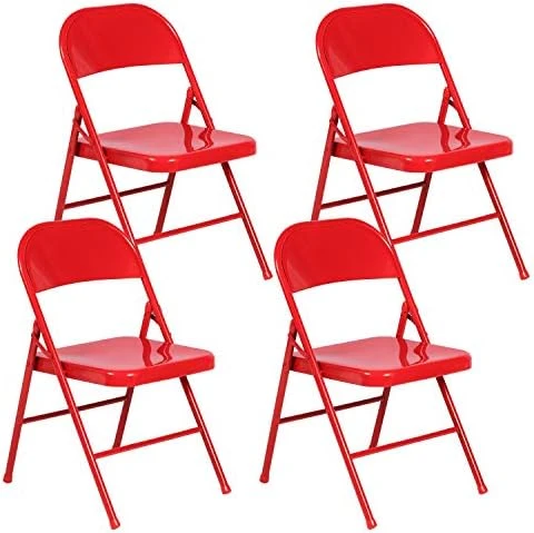 VECELO Metal Frame Steel Folding Mounted Chairs With Triple Braced & Double Hinged Back For Home Office,350-Pound Capacity,Orange, Pack Of 4 - Image 10