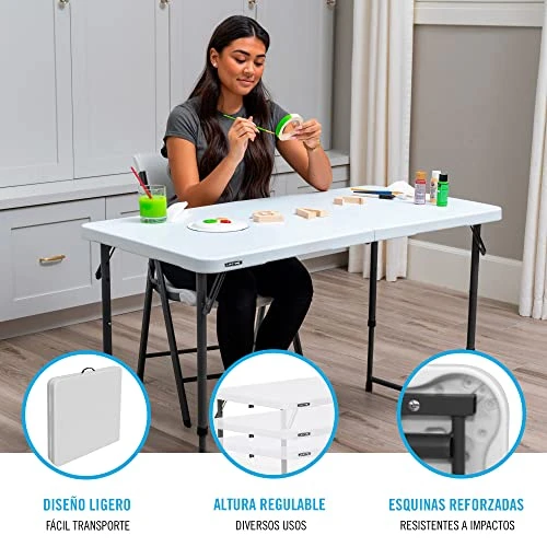 Lifetime Height Adjustable Craft Camping And Utility Folding Table, 4 Foot, 4'/48 X 24, White Granite - Image 4