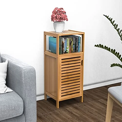 Purbambo Bathroom Bamboo Storage Cabinet, Freestanding Floor Cabinet With Door And Shelf For Bathroom, Living Room, Bedroom, Hallway, Kitchen - Image 3