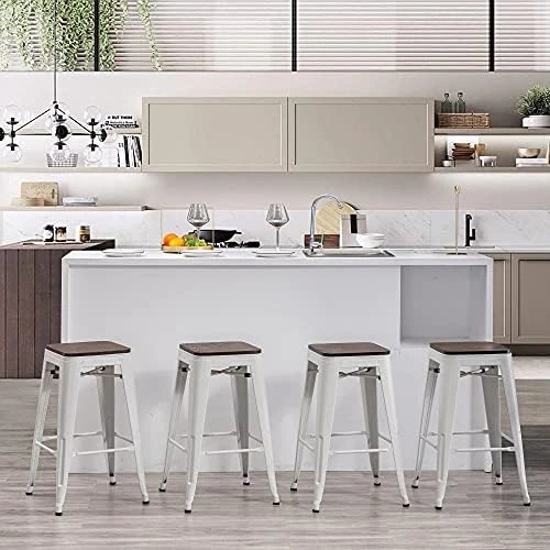 Changjie Furniture Bar Stools Set Of 4 With Wooden Seat Backless Barstools Industrial Counter Height Bar Stools Stackable For Kitchen (30 Inch, Matte Black) - Image 12