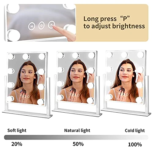 NUSVAN Vanity Mirror With Lights,Makeup Mirror With Lights With 9 Dimmable LED Bulbs, 3 Color Lighting Modes Detachable 10X Magnification Mirror Touch Control,360°Rotation - Image 3