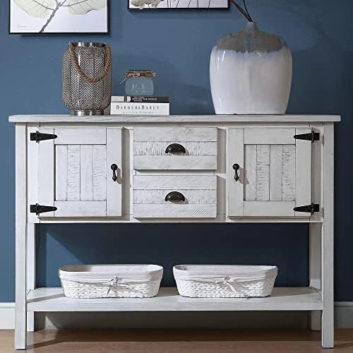 P PURLOVE Buffet Table Sofa Table Console Table Sideboard With Storage Drawers Cabinets And Bottom Shelf (Rustic) - Image 7