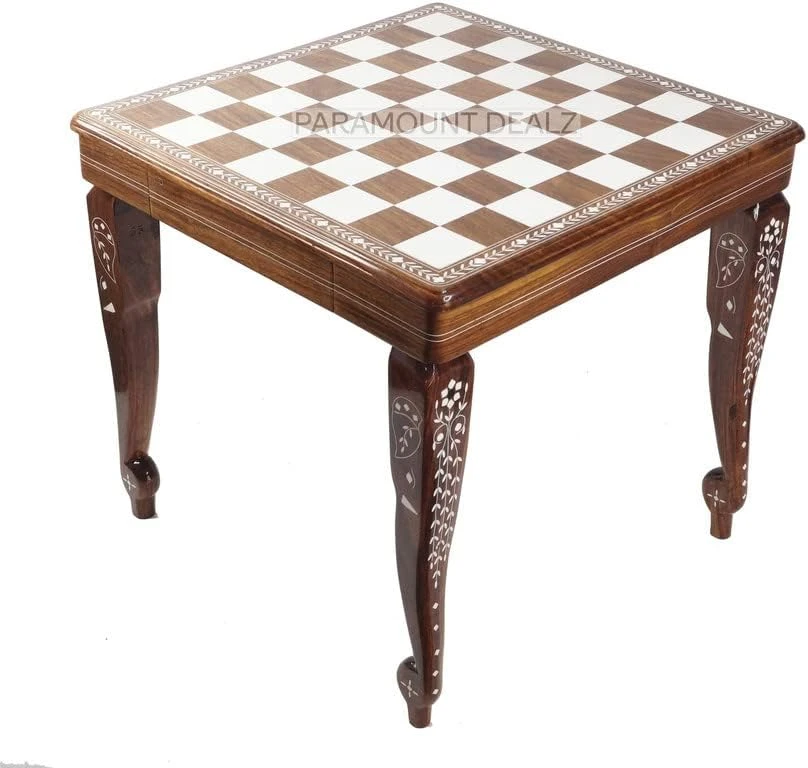 Paramount Dealz Handcrafted Vintage Collection Foldable Chess Table With Drawer | Hand Carved Solid Luxury Wooden Chess Table | 24 Inch Chess Table - Best Living Room Decor - Image 7