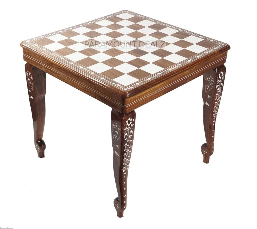 Paramount Dealz Handcrafted Vintage Collection Foldable Chess Table With Drawer | Hand Carved Solid Luxury Wooden Chess Table | 24 Inch Chess Table - Best Living Room Decor