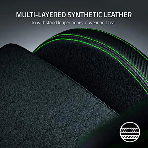 Razer Iskur Gaming Chair: Ergonomic Lumbar Support System - Multi-Layered Synthetic Leather - High Density Foam Cushions - Engineered To Carry - Memory Foam Head Cushion - Black/Green - Image 2
