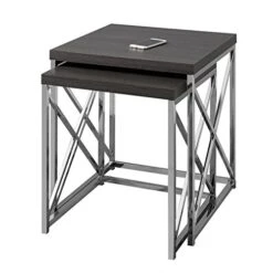 Monarch Specialties , Nesting Table, Chrome Metal, Grey, Table Set, 2 Pcs