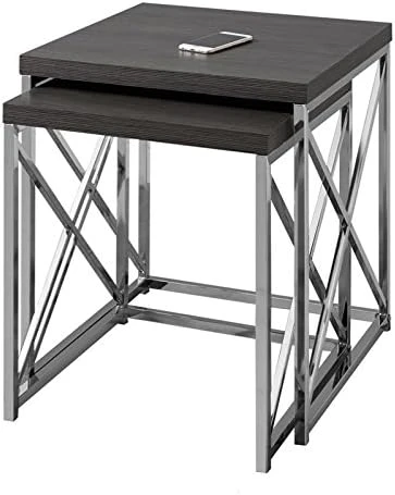 Monarch Specialties , Nesting Table, Chrome Metal, Grey, Table Set, 2 Pcs - Image 4
