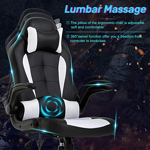 Gaming Chair Office Chair Desk Chair Massage Ergonomic High Back Computer Chair With Lumbar Support Flip-up Arms Headrest PU Leather Height Adjustable Swivel Executive Chair For Women Men Adult - Image 3
